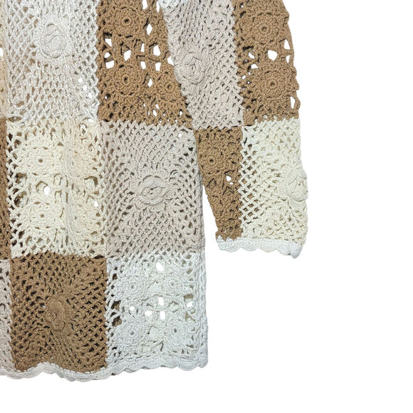 STYLE New York Crochet Tunic Sweater Tan Beige Casual Boho Beach Coverup S - Picture 8 of 16